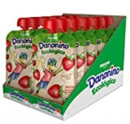 Danonino Pouch sin azúcares añadidos: Alimento Infantil Ecológico Con Fresa, Manzana Y Plátano - 12 Unidades de 90g