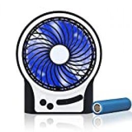 Flyproshop Mini portable rechargeable 4.5 inch USB portable fan Desktop table Silent fan with LED light and 3 adjustable wind speeds (black)