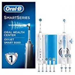 Oral-B Smart 5000 Estación de Cuidado Bucal: Mango de Cepillo Eléctrico + Oxyjet Irrigador con Tecnología Braun, 4 Cabezales Oxyjet, 6 Cabezales de Recambio, con conexión Bluetooth