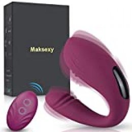 Maksexy Masajeador Portátil para Mujer, 12 Modos de Frecuencia Inalámbrico Control Remoto, Silicona Suave, Impermeable Dos Motore para Reafirmantes de Músculo Pélvico
