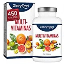 Multivitaminas y Minerales - 450 Comprimidos Multivitamínicos veganos - Todas las vitaminas y minerales de la a-z - Para el sistema inmunológico - Para más de 1 año - Para Hombres y Mujeres