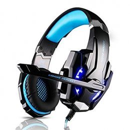 Tsing Auriculares Cascos Gaming de Diadema Cerrados con Micr&oacute;fono USB Est&eacute;reo para PS4 Port&aacute;tiles (Negro+Azul)