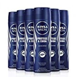 NIVEA MEN Protege & Cuida Spray, desodorante para hombre con máxima protección 48 horas, spray antitranspirante de cuidado masculino, 0% alcohol - pack de 6 x 200 ml