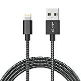 Anker A7114011 - Cable Lightning a USB de nylon con cabezal de aluminio termo resistente para iPhone, iPod e iPad, 1.8 m, color negro