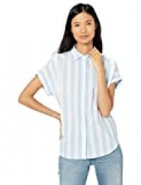 Goodthreads Lightweight Cotton Short-Sleeve Shirt Button-Down-Shirts, Blue/White Wide Stripe, US S (EU S - M)