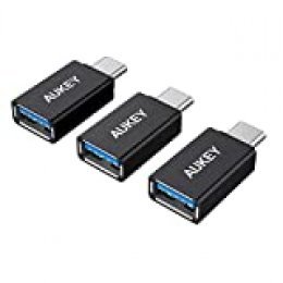 AUKEY Adaptador USB C a USB 3.0 (3 Pack) con OTG para MacBook Pro 2017/2016, ChromeBook Pixel, Nokia N1, OnePlus 2 y Otros Dispositivos con USB C (Negro)