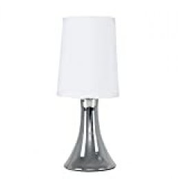 MiniSun – Lámpara de Mesa Moderna Táctil Cromada - Pantalla de Tela Blanca - Clase de eficiencia energética A+ - Iluminación Interior – Lámpara de Sobremesa – Mesilla de noche