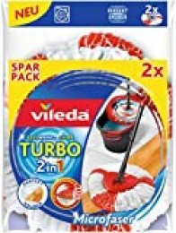 Vileda Turbo - Cabezal de repuesto 2 en 1 para Vileda Easy Wring & Clean Turbo, rojo/blanco, Doppelpack (2in1)