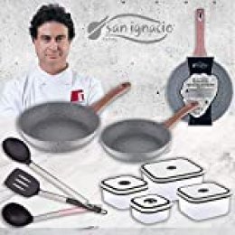 San Ignacio - Granito set 3 sartenes + 4 fiambreras + 3 utensilios
