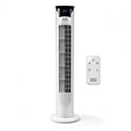Black + Decker – BXEFT48E Ventilador de torre digital oscilante y silencioso con mando a distancia. 81cm de altura. 3 velocidades. 3 modos. Temporizador 12h. Temperatura ambiente. Potente. Blanco.