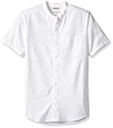 Marca Amazon - Goodthreads – Camisa Oxford con cuello en banda de manga corta y corte entallado para hombre