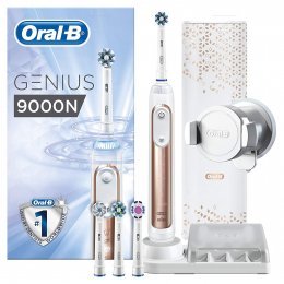 Oral-B Genius 9000N - Cepillo de dientes eléctrico, 6 modos, Bluetooth, 4 cabezales, estuche con USB, color oro rosa