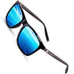 SUNMEET Gafas de sol Hombre Polarizadas Clásico Retro Gafas de sol para Hombre UV400 Protection S1001(Azul/Pistola)