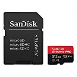 SanDisk Extreme Pro - Tarjeta de Memoria microSDXC de 512 GB con Adaptador SD, hasta 170 MB/s, UHS Speed Class 3 (U3) y V30