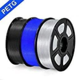 PETG 3D Printer Filament, SUNLU PETG Filament 1.75mm Dimensional Accuracy +/- 0.02 mm, 1 kg Spool, PETG Black + blue + transparent