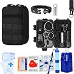 GRULLIN Emergency Survival First Aid Kit, 50 in 1 Multi-Purpose Tactical Molle EMT IFAK Pouch Trauma Bag Outdoor Gear with Survival Bracelet for Camping Hiking Hunting Travel Car Adventures