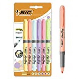 BIC Highlighter Grip Pastel Marcadores de Punta Biselada Regulable - Colores surtidos, Pack de 6