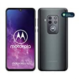 Motorola One Zoom con Alexa Hands-Free (Pantalla 6,4” FHD+, Sistema de 4 cámaras, 128 GB/4 GB, Android 9.0, Dual SIM) Color Gris Eléctrico + Auriculares + Funda