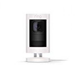Ring Stick Up Cam Wired - Cámara de seguridad HD, comunicación bidireccional, alarma sonora, compatible con Alexa, color blanco