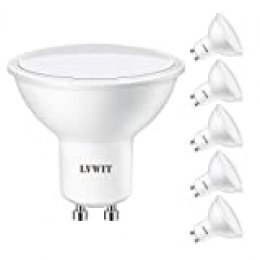 LVWIT Bombillas GU10 LED - 6W equivalente a 40W, 500 lúmenes, Color blanco neutro 3000K, Empotrable. No regulable - Pack de 6 Unidades.