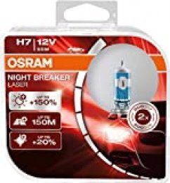 OSRAM NIGHT BREAKER LASER H7, Gen 2, +150% más luz, bombillas H7 para faros delanteros, 64210NL-HCB, 12V, duo box (2 lámparas)