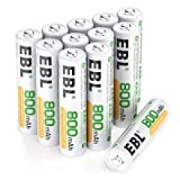 EBL 12 x Pilas AAA Recargables Ni-MH 800mAh Baja Autodescarga con ProCyco Baterías Recargables para Juguete, Linternas, Despertadores, Reloj