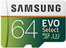 Samsung EVO Select - Tarjeta de Memoria microSDXC de 64 GB con Adaptador SD, 100 MB/s, U3, Color Verde y Blanco