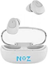 NYZ - Auriculares inalámbricos con Bluetooth 5.0, Sonido estéreo 3D con micrófono y Funda de Carga, Color Blanco