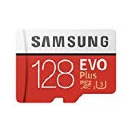 Samsung EVO Plus - Tarjeta de Memoria microSD de 128 GB con Adaptador SD, 100 MB/s, U3, Color Rojo y Blanco