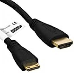 mumbi 2.00m Cable HDMI de alta velocidad Full HD 3D (Mini HDMI C macho a HDMI A macho, contactos chapados en oro, negro