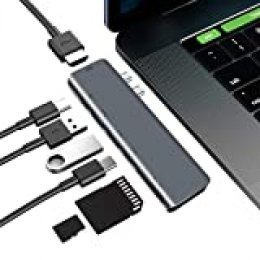 LiveRowing USB C Hub 7 en 2 USB C adaptador con HDMI 4K, Thunderbolt 3 PD de carga, 2 USB 3.0, lector de tarjetas TF/SD, tipo C, adaptador USB C para MacBook Pro, Air