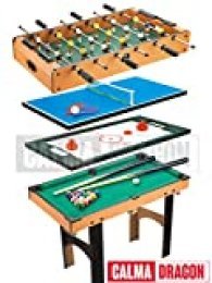 CalmaDragon Mesa Multijuegos Plegable 4 en 1 Billar, Medidas: 87 x 43 x 73cm. Ping Pong, Hockey y Futbolín Regalo ideal para toda la Familia