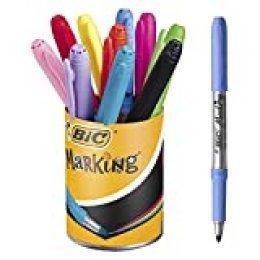 BIC Marking - Bote de 10 marcadores permanentes punta cónica media, colores surtidos en tonos pastel e intensos