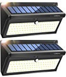Focos Led Exterior Solares,100LED Luces Solares Led Sensor Movimiento 2400mAh de Súper Brillantes con Gran Ángulo 120°,Impermeable Lámparas Solares(2 Paquetes)-Luscreal