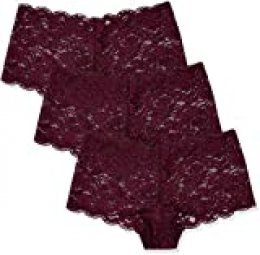 Marca Amazon - IRIS & LILLY Braga Boy Short de Encaje Mujer, Pack de 3, Púrpura (Winter Bloom), XS, Label: XS