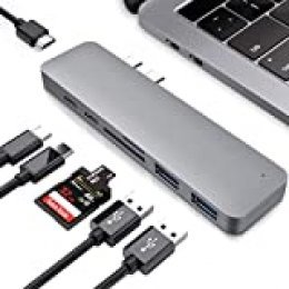 Yuanguo Hub Tipo C USB, Hub Tipo C Adaptador 7 en 1 Thunderbolt 3 Carga Bidireccional HDMI 4K 3840 * 2160 SD/TF USB3.0 Tipo-C Tipo-A para Computadoras Portátiles Macbook Pro 2016/2017/2018 Windows