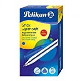 Pelikan Bolígrafo Super Soft Stick, pack ahorro de 12 piezas, azul, mango triangular ergonómico, tinta deslizante de calidad alemana, para escuela y oficina 804387