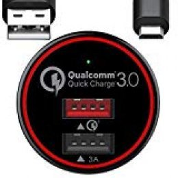 BC Master BCM-CQ01 Quick Charge 3.0 USB Cargador de Coche 34.5W con Cable Micro USB de 1m , Negro y Rojo