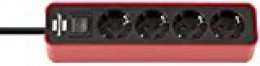 Brennenstuhl Ecolor regleta enchufes con 4 tomas corriente (cable de 1.5 m, con interruptor) color rojo/negro