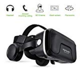 Gafas de Realidad Virtual con Auriculares, [Regalos] HAMSWAN 3D VR Googles con Auriculares Incorporados, Visión de 360 Grados, FOV Botón, Multifunción Para Los Móviles de Pantalla 4.0-6.0 Pulgadas