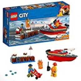 LEGO City Fire - Llamas en el Muelle, juguete creativo de aventuras de bomberos para construir, incluye barco y 2 minifiguras (LEGO 60213)