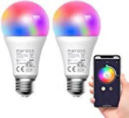 Bombilla LED Inteligente, Wi-Fi Bombilla, Luces Cálidas/Frías RGB, Lámpara Regulable, Multicolor, 60W Equivalente, E27, 2700-6500K, Compatible con Alexa,Google Home y SmartThings, Meross