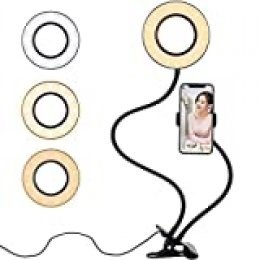Diyife Anillo de Luz Selfie,[Nueva Versión] LED Luz Anular con Soporte para Teléfono Brazo Largo Flexible 3 Modos de Iluminación para Youtube Transmisión en Vivo Maquillaje Fotografía