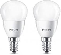 Philips Bombillas LED E14, 5.5 W equivalentes a 40 W en incandescencia, 470 lúmenes, luz blanca cálida, Pack de 2
