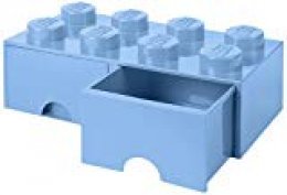 LEGO 40061736 Caja de Almacenaje Apilable, Ladrillo 8 pomos, 2 Cajones, 9.4 l, Azul (Light Royal Blue), 50 x 25 x 18 cm