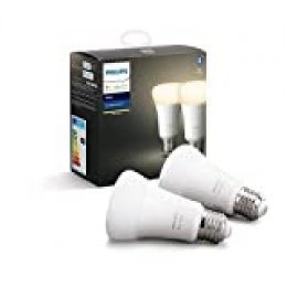 Philips Hue Pack de 2 Bombillas LED Inteligentes E27, con Bluetooth, Luz Blanca Cálida, Compatible con Alexa y Google Home