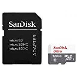 Sandisk Ultra MicroSDXC 128GB UHS-I + SD Adapter Memoria Flash Clase 10 - Tarjeta de Memoria (128 GB, MicroSDXC, Clase 10, UHS-I, 80 MB/s, Gris, Blanco)