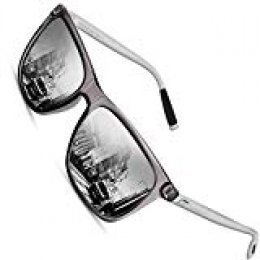 SUNMEET Gafas de sol Hombre Polarizadas Clásico Retro Gafas de sol para Hombre UV400 Protection S1001(Plateado/Plateado)