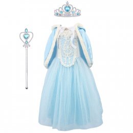 URAQT Vestido de Princesa Elsa, Reina Frozen Disfraz Elsa Vestido Infantil Niñas Costume Azul Cosplay de Disney Disfraz de Halloween, Cumpleaños