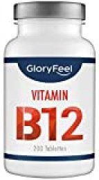 GloryFeel® Vitamina B12 Sublingual 500mcg Alta Potencia - B12 Apoya el sistema inmunológico, disminuye el cansancio y la fatiga - 200 tabletas veganas de vitaminas B12 (metilcobalamina)